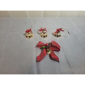 4 Small Vtg Bells With Ribbons Christmas Ornaments